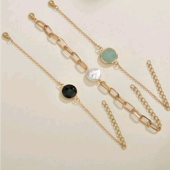 Gold Links 3 Piece Faux Pearl Bracelet - Picture 2 of 2